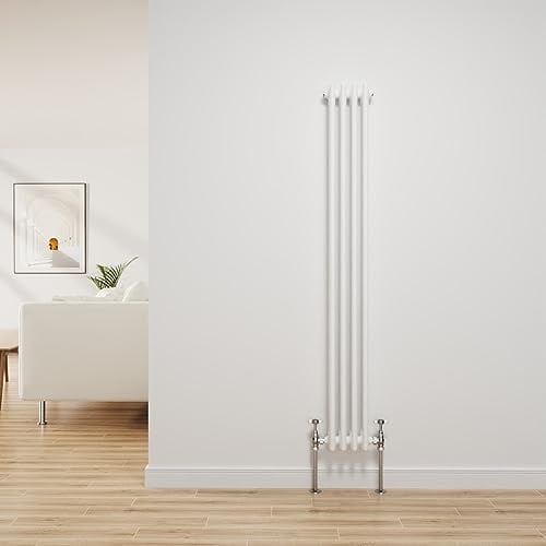 NRG Traditioneller Heizkörper aus Gusseisen, 3 Säulen, vertikale Zentralheizung, 1500 x 202 mm, glänzend, Weiß