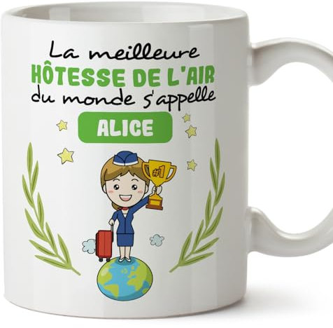 Mugffins Tasses Personnalisables pour HÔTESSE DE L'AIR femme - En Français - Cadeau Personalisé- Tu Meilleur du Monde - 11 oz / 330 ml