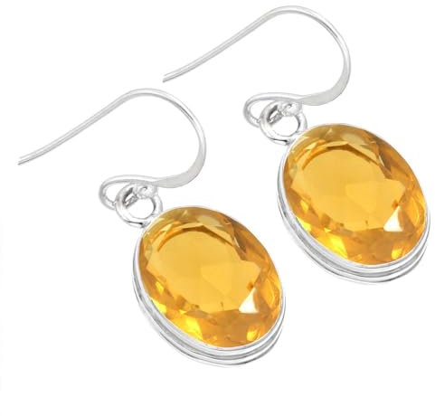 Jeweloporium Gelber Citrinquarz Tropfen Silber Ohrring, 925 Sterling Silber Ohrring für Frauen, Ovaler Edelstein Handgefertigter Schmuck
