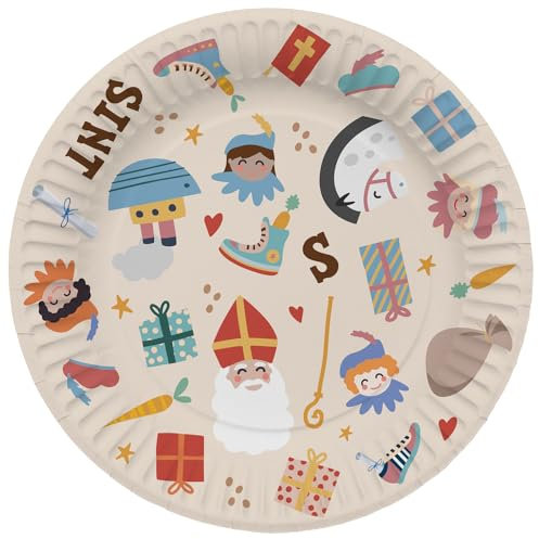 Folat 65711 Sankt Nikolaus Kinder Dekoration-Einwegteller-Sint en Pieten-18 cm-8 Stück, Multicolor