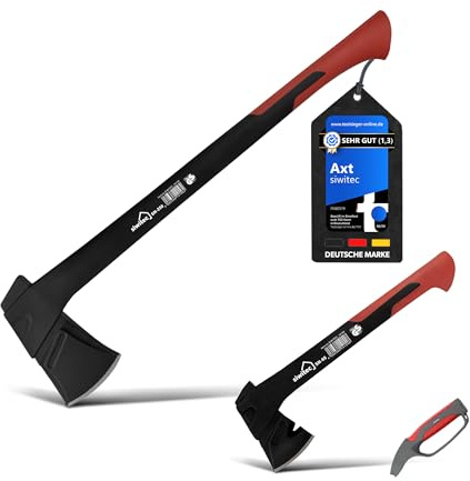 siwitec Axt Set 800 & 2500 Gramm Kopfgewicht, Spaltaxt für Holz mit 4in1 Messerschärfer, Spaltaxt, Beil, Camping & Survival Axt