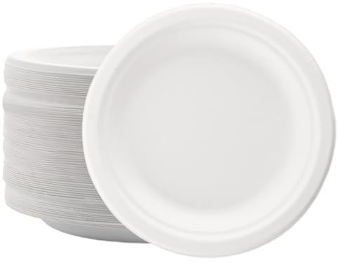 WOPPLXY 200 Stück Pappteller Weiß, 15,5 cm Pappteller Klein, Rund Zuckerrohr Teller für Partys, Abendessen, Hochzeiten, Picknicks (Weiß)