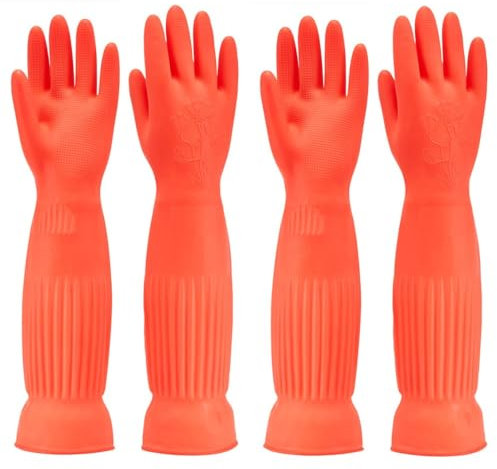 MIN-XL Gummi-Spülhandschuh, wasserdicht und ölbeständig, geeignet für Küchenreinigung, Wäsche, Haushaltsreinigung, Geschirrspülen, Autowäsche, Innen- und Außenreinigung, Haustierpflege usw (Rot, S)