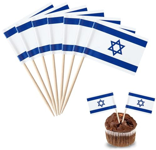 YXHZVON 100 Stück Cocktail Stick Flaggen, Israel Flagge Zahnstocher, Cocktail Stick Flaggen Zahnstocher Cocktail Picks für Partydeko Food Cake Obst Sandwich Party Pub Deko