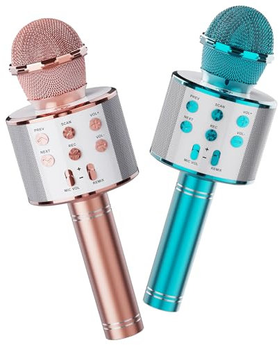 Wireless Bluetooth Karaoke Microphone 2 Pack, 4-in-1 Handheld Mic Speaker for Singing, Karaoke Machine for Phone Android PC, Great Birthday Gifts for Girls Kids Adults for Party,Home KTV,Blue&Rose