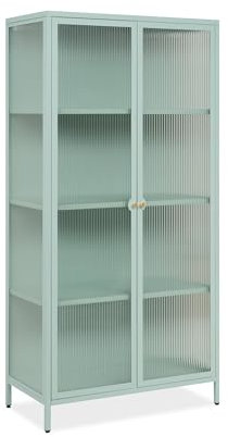 möbelando Vitrine >Milton< in mintgrün, Stahl - 80x160x40cm (BxHxT)