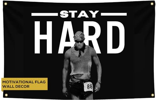 Goldene Dreizack Stay Hard Flagge, motivierendes Fitness-Banner, inspirieren Sie Ihr Training mit diesem Banner, perfekte Fitness-Wanddekoration für Fitnessstudio, Wohnheim, Bleiben Sie motiviert mit