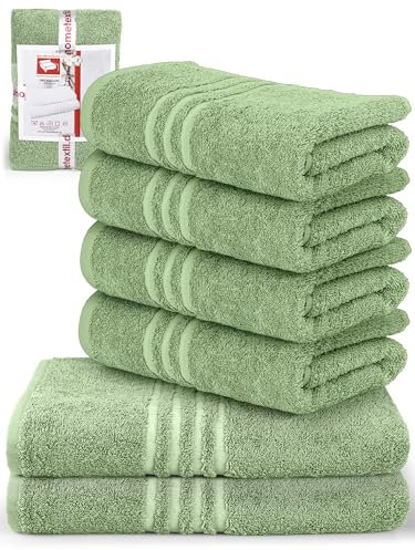 DecoHomeTextil Handtuch-Set 4 Handtücher 50 x 100 cm, 2 Badetücher 70 x 140 cm in Salbeigrün aus 100% Baumwolle, hochwertig, kuschelweich und saugstark