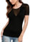 MAYFASEY Women's Sheer Contrast Mesh Shirts Crew Neck Short Sleeve Tops Slim Fitted Blouse, Black, L