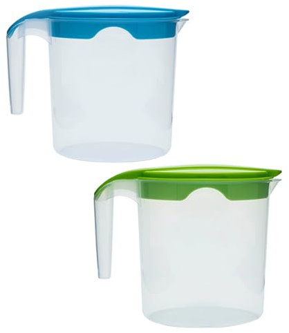 1 Liter Plastic Water Jug with Lid Milk Juices Drinks Fridge Jug Ideal for Everyday Use Indoor Outdoor Party (Blue & Green)