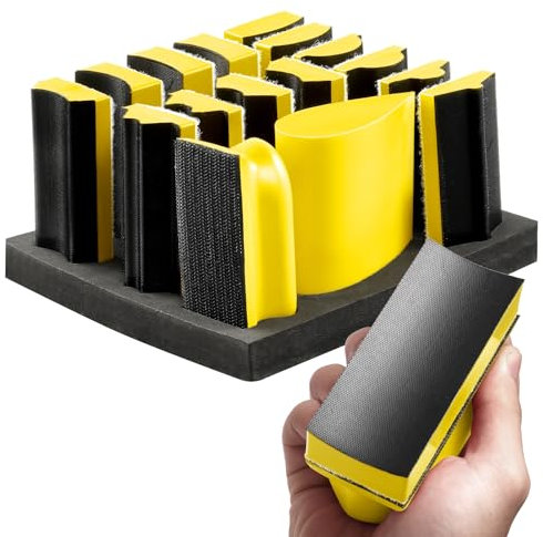 Teodute 16 Piezas Bloques de lijado, Eficientes Duraderos Bloque de Lijado Manual, Gancho Bucle Mano Bloque en Forma Convexa y Cóncava para Carpintería Restauración Muebles