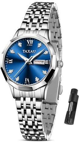 Taxau Damenarmbanduhren - Damenuhr Luxus wasserdichte Uhr Damen - Edelstahlband Armbanduhr Damen Blau Analog