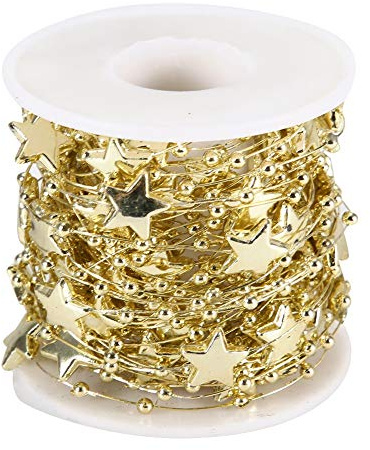 10 Meter Perlenkette, Galvanisierte ABS-Perlenkette mit Fünfzackiger Stern-Dekorationsschnur für DIY-Handstrauß, Hochzeit, Bekleidungszubehör (Golden)