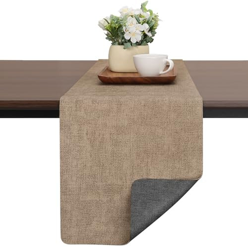 Chitomars Modern Tischläufer aus Kunstleder, Doppelseitigen rutschfest Hitzebeständig Abwaschbar Outdoor Tischläufer für Hochzeit Geburtstag Party Tischdeko(Grau Beige,30x183cm)