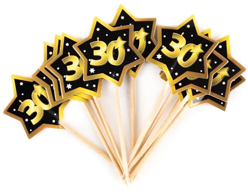 30 Geburtstag Deko Party-Picks schwarz/gold - Originelle Geburtstagsdeko 30 für einen gelungenen 30 Geburtstag Männer oder Frauen - Tiwoca