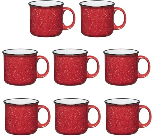 Gifts by Design Set of 8 Ceramic Campfire Mugs – 15 Oz, Red – Coffee & Tea Cups for Home, Work, Travel, Camping – Customizable, Great for DIY, Events, Companies