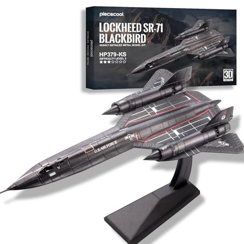 piececool 3D Puzzle Metall SR-71 Amsel Aufklärungsflugzeuge, 3D Metall Puzzle Luftfahrzeuge, Modell Kämpfer für 340 Edelstahl, Geburtstagsgeschenk, Modellbausatz Erwachsene