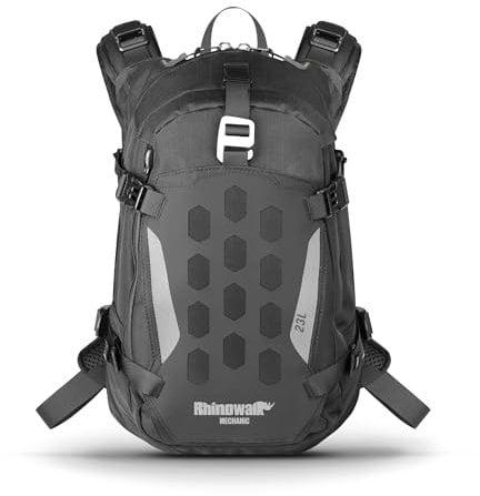 Rhinowalk Motorrad Rucksack mit Helmhalterung Regenschutz Trinkblasen Loch Motorrad Fahrradrucksack Sportrucksack Laptop Backpack für Wandern Klettern, Fahrradfahren, Laufsport, Camping