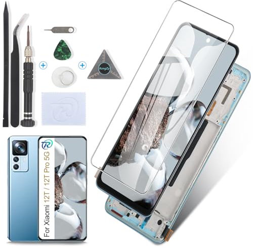 RongZy Incell LCD Bildschirmersatz für Xiaomi 12T Touchscreen und für Xiaomi 12T Pro 5G 2022 LCD Display mit Reparatur Werkzeuge Kit(Blau mit Rahmen)