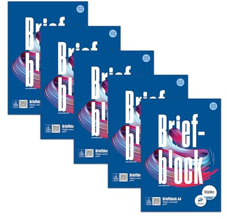 Staufen Style Briefblock - 5 Blöcke je 50 Blatt Briefpapier, DIN A4, 70 g/m², blanko, geleimt