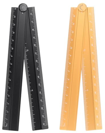 sourcing map 2pcs Folding Straight Ruler 30cm Metric Aluminum Alloy Protractor Foldable Angle Ruler Geometric Measure Tool with Angle Line for Architect Artist Office, Black/Orange-Gold