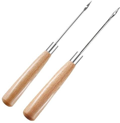 2 Stück Ahle,Ahle Werkzeug,Spicknadel Für Fleisch,Nähahle,Vorstecher Mit Holzgriff,Nähen Werkzeug,Loch Ahle Für Das Durchstechen Von Leder,DIY Lederhandwerk,Nähen Und Reparatur,Präzises Arbeiten