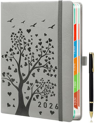 Day by Day 2026 A5 Tageskalender – 1 Tag pro Seite – Tagesplaner, Terminkalender, Buchkalender, Jahresplaner von Januar bis Dezember, mit bunten Monats-Tabs, Schmetterlings-Motiv, inklusive Stift.