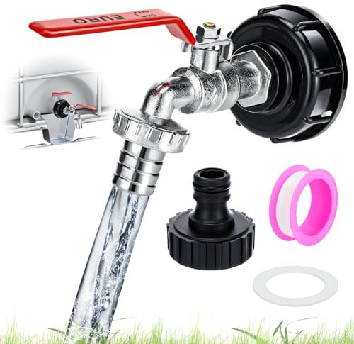 Rubinetto per Cisterna 1000 Litri, S60X6 Rubinetto Cisterna, Adattatore per Serbatoio Dell'acqua da 3/4, IBC Raccordo Cisterna 1000 Litri, per Rubinetto da Giardino, Rubinetto Serbatoio