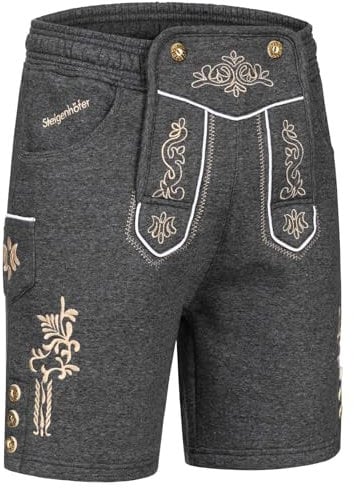 Steigenhöfer Manufaktur Kurze Trachten Jogginghose mit Kordelzug im Lederhosen Look - Moritz - Jogging Lederhose Herren Tracht für Oktoberfest Wiesn und weitere Feierlichkeiten - Anthrazit - L