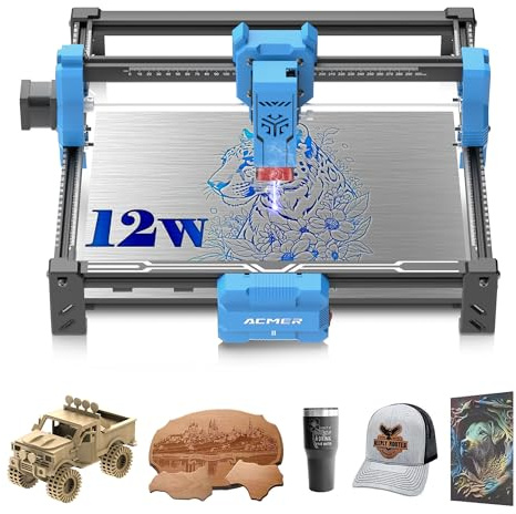 ACMER S2 Laser Graviermaschine für Metall/Glas/Holz, 7W/12W Laser-Ausgangsleistung, lasergravur maschine, gravur werkzeug, DC24V, Arbeitsbereich 30 * 30mm (Blau, S2 12W)
