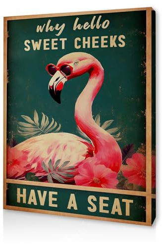 Qiukoo Wall Art - Flamingo Leinwandbild mit vormontiertem Rahmen und Haken zum Aufhängen, Retro Schlafzimmer oder Wohnzimmer Dekor, gerahmtes Wandbild für Flur, Treppen oder Lounge, 30 x 40 cm