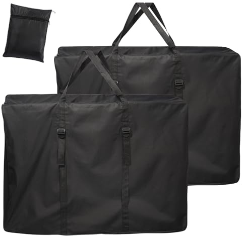 2 PCS Large Outdoor Folding Chair Storage Bag, 600D 110x74x28 CM, Black | with Zip and Adjustable Straps, Waterproof, Portable Folding Sun Lounge Chair Carrying Bag, Zero Gravity Chair Cover