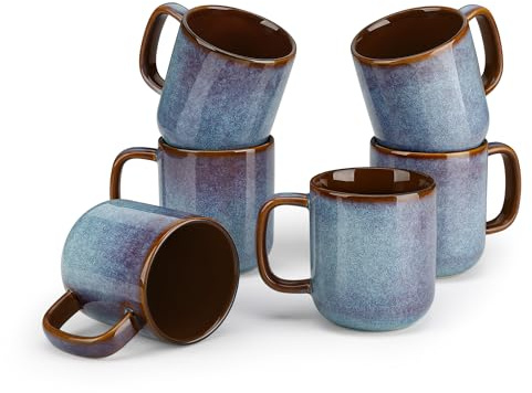 vancasso 12 oz Coffee Mugs Set of 6, Unique Blue Ceramic Glaze Coffee Cups, Dishwasher & Microwave Safe Tea Cup Set for Cappuccino Latte Cocoa, Gift Ready Holiday Present Dinnerware, Series Onion
