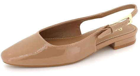 AARZ LONDON Womens Patent Slingback Flat Sandals Adjustable Strap Comfortable Everyday Ladies Office Pump Khaki Shoes Size 3 UK 36 EU