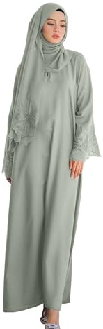 Generisch Hijab Kleid Muslimische Kleider Damen Frauen Jilbab Mode Satin-Robe GanzköRper Lang Festliche Kleider FüR Damen Hijab Afghanische Burka GanzköRper Kopftuch Chiffon