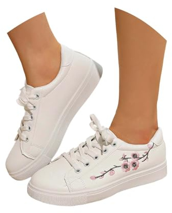Générique Chaussures Blanches décontractées pour Femme, brodées à Enfiler, Tige en Mesh Respirant et Semelle amortissante, parfaites pour Le Quotidien et la Marche (White, 38)