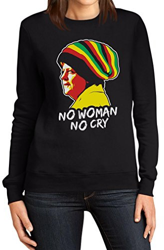 Shirtgeil Coole Jamaika Merkel in Reggae Mütze - No Woman No Cry Pulli Frauen Sweatshirt Small Schwarz