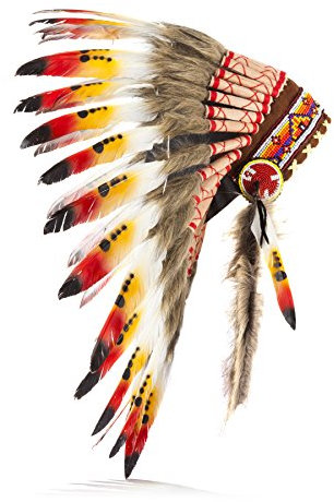 Pink Pineapple Coiffe Indienne en Plumes d'Origine Responsable - Warbonnet Style Indiens d’Amérique Fait Main - d’Inspiration amérindienne, Artisanale & éthique - Courte longueur - Orange Rouge Noir