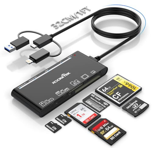 7 in 1 Multi Memory Card Reader USB C Lightning USB3.0 Multi Card Reader for SD TF CF XD MS,SD Card Reader Adapter for for iPhone/iPad/MacBook/Samsung/PC Plug and Play Simultaneously Read/Write 5Gbps