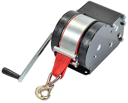 Saarwebstore Goliath Sicherheits Trailerwinden Seilwinde bis 3000kg mit Gurtband und Haken Anhängerwinde Größe Zugkraft 1600kg