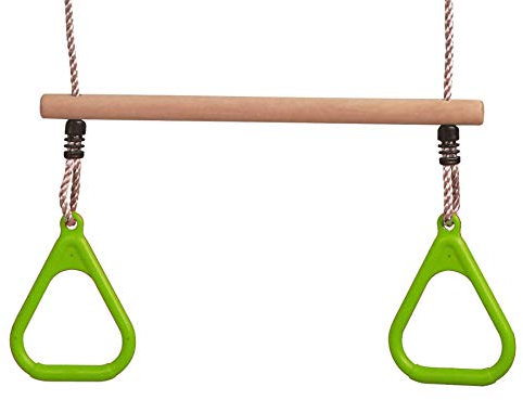 Hartholztrapez mit Turnringen und Seil Schaukeltrapez mit Ringen apfelgrün