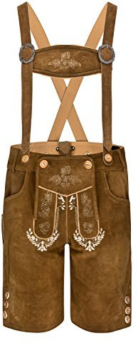 Hirschberger Kurze Trachten Lederhose Edelweiß Camel Hellbraun Wildleder Größe 70