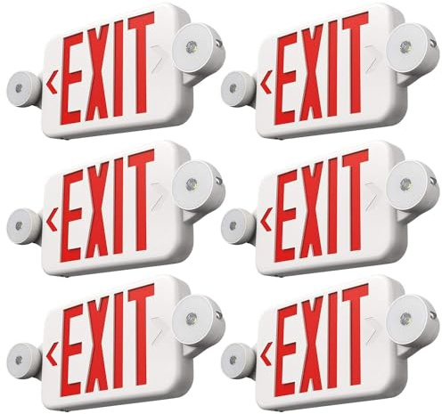 FREELICHT 6 Pack Red LED Exit Signs with Emergency Lights