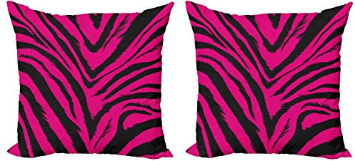 ABAKUHAUS Teen Zimmer Dekokissen Kissenbezug 2er Pack, Hot Pink Zebra-Haut, Modern Accent Doppelseitiger Digitaldruck, 45x45, Magenta Schwarz