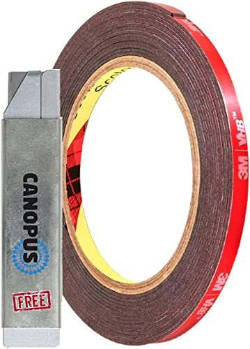 CANOPUS Top Qualität 3M Doppelseitiges Klebeband Extra Stark VHB 5952 (6,35mm x 4,5m) Wasserfest Hochleistungs Montageband, LED Streifen Klebeband, Klebeband für den Inneni Außenbereich, KFZ, Schwarz