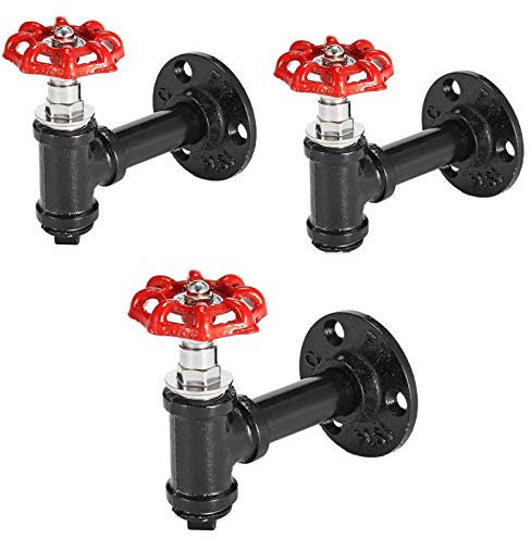 Handtuchhaken Industrielle Pipeline Kleiderhaken Roter Griff Wandhaken Hakenleiste Schwarz Überzug Mantelhaken Retro Eisen DIY Garderobenhaken für Mäntel, Schals,3 Pack