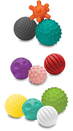 INFANTINO - Set mit 10 texturierten Bällen für Babys - Sensorikspielzeug - Mehrere Farben, Größen und Formen - Förderung der Motorik - Weiche Materialien - BPA-frei - Babygeschenk - Ab 6 Monaten +