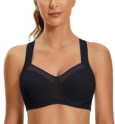 SYROKAN Damen High Impact Sport-BH mit Bügel und verstellbaren Trägern Schwarz 75C