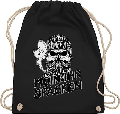 Turnbeutel Rucksack - Sprüche Statement - Moin ihr Spacken Totenkopf Norddeutsch Geschenke - Unisize - Schwarz - mit aufschrift skull beutel statements scull tasche sprüchen moin,moin