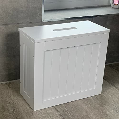AAMEN Bathroom Storage Unit 【|】 Wooden Bathroom Storage 【|】 Bathroom Tidy Storage 【|】 White Bathroom Storage Box 【|】 Toilet Caddy Storage Box (37cm x 17cm x 33cm).